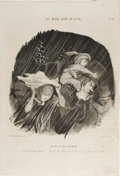 The Evening of the National Holiday. It never fails... you go out to see the fireworks, and all you get is waterworks!, plate 20 from Les Beaux Jours de la Vie