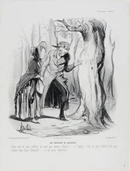 Youthful Memories. "- You see our letters have not yet been erased... oh Sophie, it was here that I gained your heart. - Hold your tongue now, Théophile.... if someone should hear us!," plate 49 from Married Life