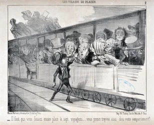Artwork by Honore Daumier (1808-1879). Charivari dates from 1852: Serie LES TRAINS DE PLEASURE - You have to make room for seven passengers... you