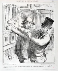 Artwork by Honore Daumier. Charivari dates from 1865: Series Sketches Taken at the Salon - Let