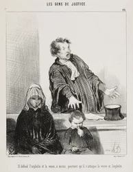 He Defends the Orphan and the Widow, Unless He Attacks the Widow and the Orphan (He defends the orphan and the widow, unless he attacks the widow and the orphan), plate 22 from the series Les Gens de Justice (The Lawyers) from the journal Le Charivari