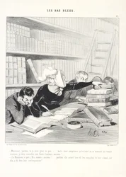 “Sir, pardon me if I disturb you a little ... but you understand that, as I am currently writing a new novel, I must consult a host of ancient authors! ...” (The gentleman, aside.) “Ancient authors! ... By Jove, she really should have consulted them in