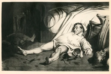 One hundred twenty lithographs of H. Daumier, Satirical in B & W, circa 1834: Massacre de la rue Transnonain (Paris) - Republican, Dead corpses, Repression - Illustration by Honoré Daumier (1808-1879)