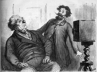 Photographers and photographs. Cartoon by Honore Daumier. Engraving in Le Monde Illustré n°259 of 29 March 1862