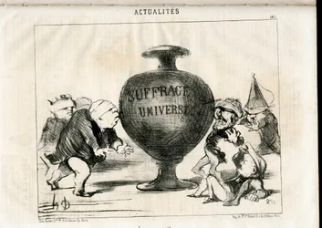 Satirical in B&W: News - President of the Republic, Universal Suffrage - Thiers Adolphe, Montalembert Charles de, Louis Matthieu Mole, Dupin Andre-Marie, dit Dupin aine