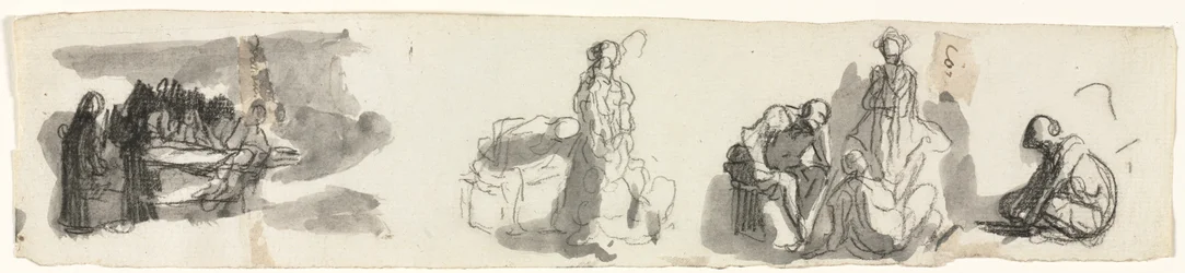 Sheet of Studies with a Group of Four Figures to the Right (recto)