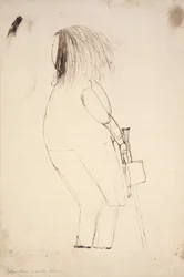 Self portrait with hat and walking stick