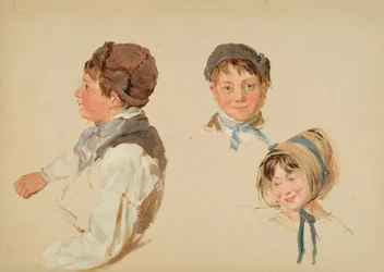 Heads of Children, Boy and Girl, Three Studies, 1850