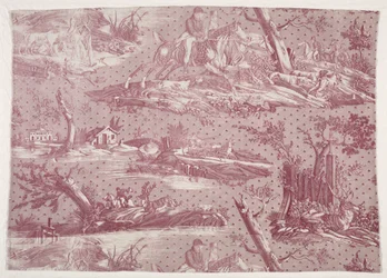 Fragment of Copperplate Printed Cotton with Hunting Scene Design