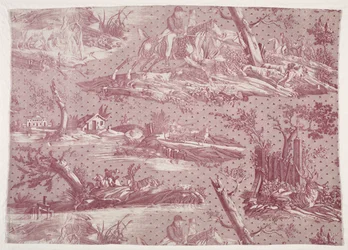 Fragment of Copperplate Printed Cotton with Hunting Scene Design