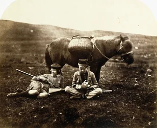 Charlie and Peel Ross with Horse after a Hunt