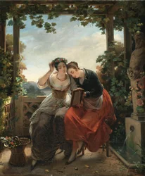 Young Girls Looking in a Mirror