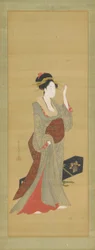 A Geisha About to Adjust a Tortoise-Shell Hairpin, late 18th century