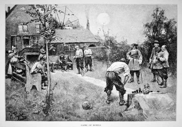 A game of bowls in 17th century colonial America