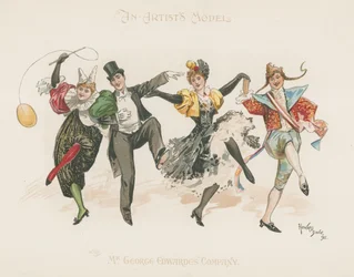 A Group of Two Men and Two Women, All in Costume, While Dancing