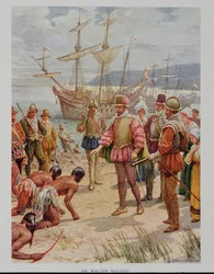 Sir Walter Raleigh (1552-1618) landing at Virginia