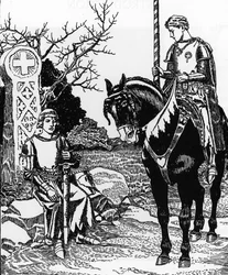 Arthurian Legend: Galahad Meets Melyas de Lyle Illustration by Howard Pyle (1853-1911) from The Story of the Grail and the Passing of Arthur 1910 Private Collection