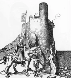 Arthurian Legend: Sir Tristam Arriving at the Castle of Sir Nabon, Illustration by Howard Pyle from 