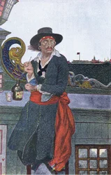 Kidd on the deck of the Adventure Galley, from Howard Pyle