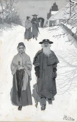 The Dunkers - Going to Meeting, drawing of an illustration published in Harper