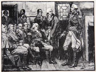 Washington and His Generals in Consultation, March 15th 1783, Illustration from Harper