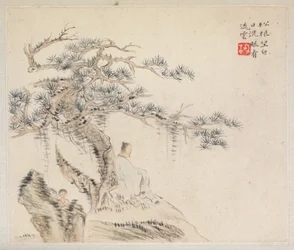 Album of Landscape Paintings Illustrating Old Poems: An Old Man Sits under a Pine Tree, a Boy is behind a Stone
