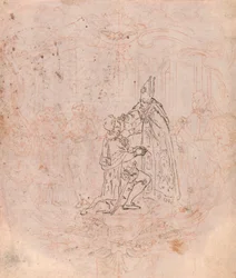 Design for a Frontispiece: A Bishop Conferring an Honor, Scene Within a Cartouche