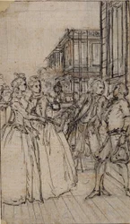 Literary Illustration with Two Ladies and Two Gentlemen in a Street