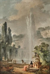 A Garden Landscape with a Villa Overlooking a Large Fountain