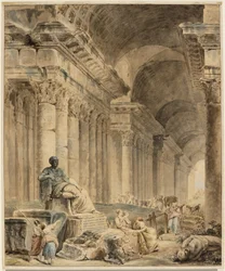 Arched Colonnade with Antique Seated Statue