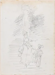 Woman and Smaller Male Figure on Grand Stairway [recto]