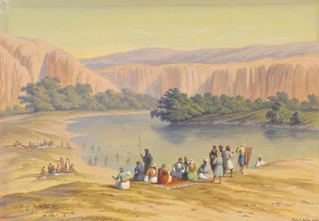 Bathing Scene with Orientals at an Inland Lake