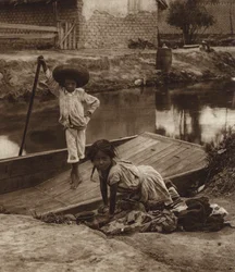 Mexico: Ixtacalco, Indigenous Children Washing Clothes, D.F.