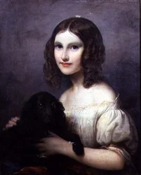 Portrait of a Young Girl with Her Pet Dog