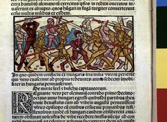 MAGIARS Combat of: Illustration from book “Chronicle of Hungary”