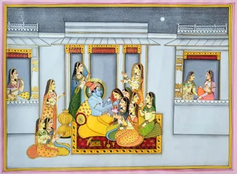 Krishna and Gopis at Night