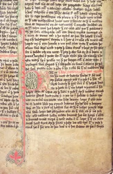 Historiated initial P at the beginning of The Saga of the Greenlanders, from Flateyjarbok (The Book of Flatey), late 14th century