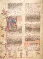 Historiated initial P depicting The Sacrifice of Abraham, from Stjorn (Governance)