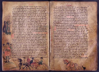 Two illustrated pages from a copy of the original 13th century Jonsbok law collection