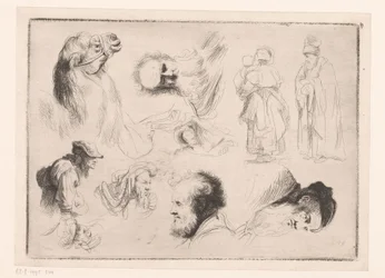 Composition with Heads of Various Men, a Camel, and Two Standing Figures