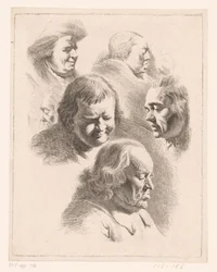 Composition with Six Heads of Men and Women with Closed Eyes