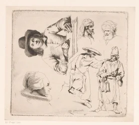 Composition with Writing Man, Head of a Woman, and Four Male Figures