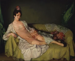 (Woman Reclining in Armchair in Slip and Robe)