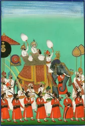 Rajah of Jodhpur Riding an Elephant, c1780