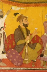 Gosain Narayan takes poison in the presence of Emperor Jahangir, Nurpur, Pahari School