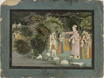 Nanda Asking Radha to Escort Krishna Home, from the Gita Govinda, Garhwal, Pahari School