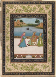 A Woman is Served Fruit on a Terrace