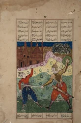 A warrior with a sword slays an unarmed opponent