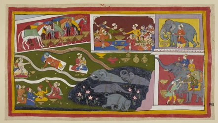 The horses, elephants and soldiers also enjoy Bharadvaja