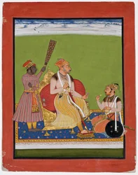 Bhao Singh enthroned with a noble at his feet
